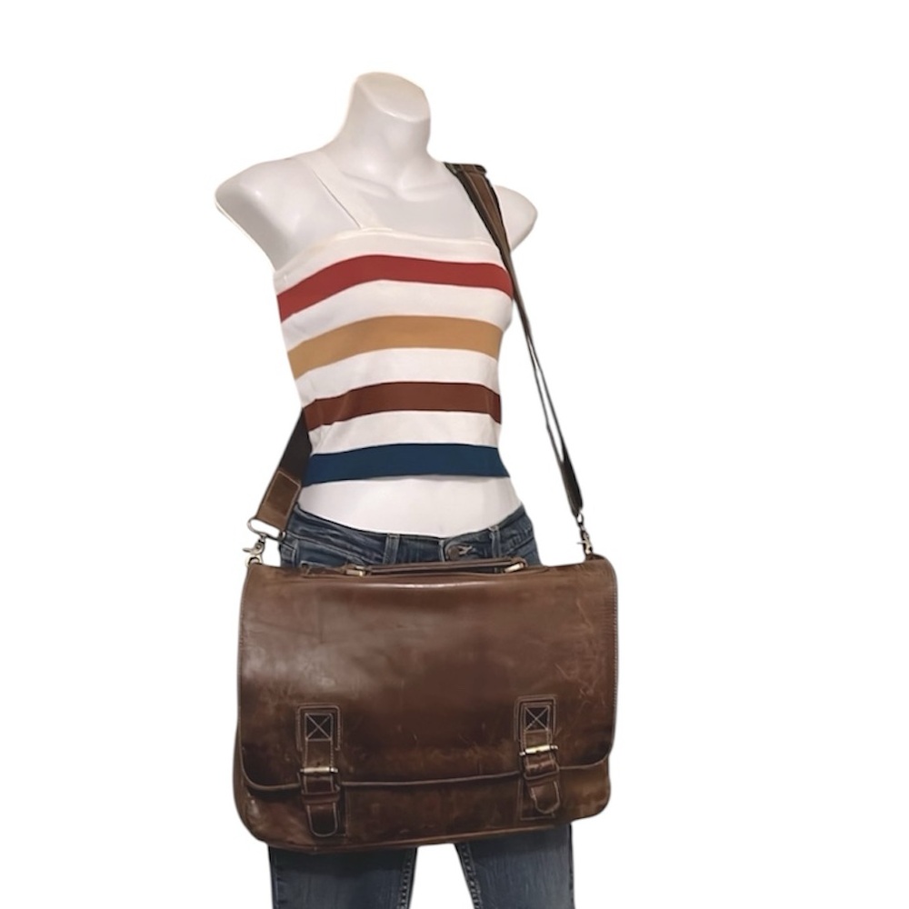 SMRITI Vintage Distressed Brown Leather Crossbody Shoulder Messenger Bag